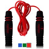 PowerSkip Jump Rope with Memory Foam Handles & Weighted Speed Cable ♛ Best Jump Ropes for CrossFit, Fitness Workout, Jumping Exercise, Skipping, MMA and Boxing (Perfect for Adults & Kids/Children) – Red