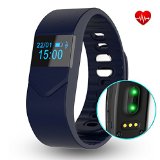 EIISON Fitness Tracker with Heart Rate monitor E5S Activity Watch Step Walking Sleep Counter Wireless Wristband Pedometer Exercise Tracking Sweatproof Sports Bracelet for Android and iOS (Dark Blue)