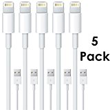 8 pin Lightning to USB Cable Sync and Charging Cord for iPhone 6s plus, 6s, 6 plus, 6, 5s, 5c, 5, iPad Air, iPad mini, iPod nano and iPod touch (White 5 Pack(3FT))