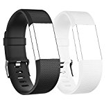 Fitness Wristbands for Fitbit Charge 2 Heart Rate, Large Replacement Band, Pack of 2, Large, Black and White