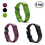 Hotodeal Replacement Bands for Fitbit Flex, Fashion Adjustable Silicone Sport Wristband with Chrome Clasp and Fastener Buckle, Prevent Tracker Falling Off, Comfortable, Pack of 3 (Black+Purple+Green)