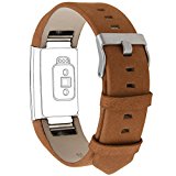 Henoda Genuine Leather Bands for Fitbit Charge 2, Charge 2 Strap Style (Brown, Fit wrist size 6.1:” – 8.5″)