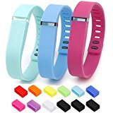 Henoda 3PCS Replacement Wristband with Clasps for Fitbit Flex Wireless Activity Sleep Band, (Set of 3 Band with 12 Piece Colorful Silicon Fastener Ring) (Pink + Teal + Sky Blue, Small)