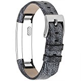 Henoda Leather Bands for Fitbit Alta,Alta Strap Style (Magic Silver)