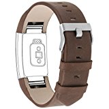 Henoda Genuine Leather Bands for Fitbit Charge 2, Charge 2 Strap Style (Tan, Fit wrist size 6″ – 8.5″)