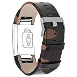 Henoda Genuine Leather Bands for Fitbit Charge 2, Charge 2 Strap Style (Camo, Fit wrist size 6″ – 8.5″)