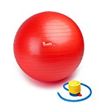 LuxFit Premium EXTRA THICK Yoga Fitness Exercise Ball ‘2 Year Warranty’ (Red, 65cm)
