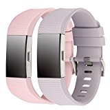 Charge 2 Band Replacement,Classic Silicone Band Accessories Adjustable Strap Belt For Fitbit Charge 2 Heart Rate Fitness Wristband (Pink+Silver Grey)