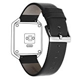 Henoda 23mm Genuine Leather Bands Bracelet Strap for Fitbit Blaze Smart Fitness Watch (Black (Genuine Leather), S/P Size)