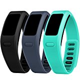 SnowCinda 3 PCS Silicone Wristbands Replacement Bands with Metal Clasps for Garmin Vivofit Bands (Black + Teal + Slate Large) …
