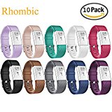 HWHMH Adjustable Replacement Sport Strap Band for Fitbit Charge 2 Fitness Watch, Classic, 12 Colors (3D Rhombic: 10PCS Bands, Wrist 5.5″- 8.1″)