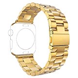 Apple Watch Band, PUGO TOP 42mm Stainless Steel Metal Replacement Classic Band for Apple Watch Series 2 Series 1 42mm, Gold