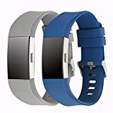 Charge 2 Band Replacement,Classic Silicone Band Accessories Adjustable Strap Belt For Fitbit Charge 2 Heart Rate Fitness Wristband (Grey+Blue)