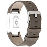 Henoda Genuine Leather Bands for Fitbit Charge 2, Charge 2 Strap Style (Grey, Fit wrist size 6.1:” – 8.5″)