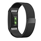 Fitbit Charge 2 Band, UMTELE Milanese Loop Stainless Steel Metal Bracelet Strap with Unique Magnet Lock, No Buckle Needed for Fitbit Charge 2 HR Fitness Tracker Black