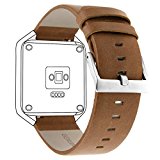 Henoda 23mm Genuine Leather Bands Bracelet Strap for Fitbit Blaze Smart Fitness Watch (Wood Brown (Retro Style), L/G Size)