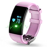 Longess Fitness Tracker, App-Enabled Bluetooth 4.0 Water Resistance Smart Watch, Sleep and Heart Rate Monitor Compatible with Android and IOS Smartphones (Pink)