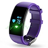 Longess Fitness Tracker, App-Enabled Bluetooth 4.0 Water Resistance Smart Watch, Sleep and Heart Rate Monitor Compatible with Android and IOS Smartphones (Purple)