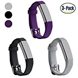 Fitbit Alta Bands, Konikit Soft Replacement Wrist Band Accessory with Secure Watch Clasp for Fitbit Alta, Diamond Texture, Pack of 3 (Black+Grey+Purple)