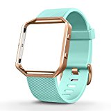 UMTELE Silicone Replacement Band with Rose Gold Frame for Fitbit Blaze Smart Fitness Watch, Small, Turquoise