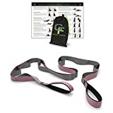 Gravity Fitness Stretching Strap, Premium Quality Multi-loop Strap, Neoprene Padded Handles, 12 Loops, 1.5″ W x 8′ L (Pink and Grey, 8 Feet – 12 loops)