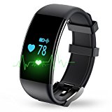 Longess Fitness Tracker, App-Enabled Bluetooth 4.0 Water Resistance Smart Watch, Sleep and Heart Rate Monitor Compatible with Android and IOS Smartphones (Black)