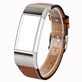 For Charge 2 Accessories Classic Bands, Wearlizer Lux Genuine Leather Replacement Strap For Sport Fitness Tracker Fitbit Charge 2 – Brown