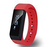 Diggro i5 plus Bluetooth Smart Bracelet Watch Wristband Sports Fitness Tracker Pedometer Step Counter Tracking Calorie Health Sleep Monitor for Android IOS, Red
