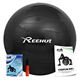 Reehut Anti-Burst Core Exercise Ball w/ Pump & Manual for Yoga, Workout, Fitness (Black, 75cm)