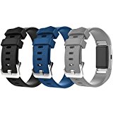 Fitbit Charge 2 Bands, New Bracelet Strap Replacement Band Wristband with Secure Silicone Fasteners Metal Clasps for Fitbit Charge 2 (No Tracker) (3PCS,001, 6.7 – 9 Inches wrist)