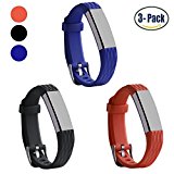 Fitbit Alta Bands, Konikit Soft Replacement Wrist Band Accessory with Secure Watch Clasp for Fitbit Alta, Diamond Texture, Pack of 3 (Black+Coral+Indigo)