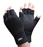 Mens 3M Thinsulate 40 gram Thermal Insulated Black Knit Winter Fingerless Gloves (Large / X-Large)