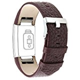Henoda Genuine Leather Bands for Fitbit Charge 2, Charge 2 Strap Style (Marroon, Fit wrist size 6″ – 8.5″)