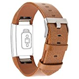 Henoda Genuine Leather Bands for Fitbit Charge 2, Charge 2 Strap Style (Brown, Fit wrist size 6″ – 8.5″)