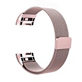 Fitbit Charge 2 Milanese Bands Metal Rose Pink, Swees Replacement Small & Large (5.5″ – 9.9″) Stainless Steel Magnetic Wristband Bracelet Watch Band for Fitbit Charge 2, Rose Pink