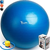 Exercise Ball, LuxFit Premium EXTRA THICK Yoga Ball ‘2 Year Warranty’ – Swiss Ball Includes Foot Pump. Anti-Burst – Slip Resistant! 45cm, 55cm, 65cm, 75cm, 85cm Size Fitness Balls (Blue, 55cm)