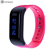 InnKoo U1 Waterproof Fitness Tracker Pedometer Watch Band Calories Counter Smart Sports Bracelet Wristband Activity and Sleep Monitor, Bluetooth Sync Anti-lost Long-time Standby (Rose)
