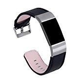 Hotodeal Genuine Leather Bands for Fitbit Charge 2, Business Fashion Watch Strap, Black