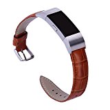 Hotodeal Genuine Leather Bands for Fitbit Charge 2, Casual Classic Watch Strap, Texture Brown …