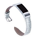 Hotodeal Genuine Leather Bands for Fitbit Charge 2, Casual Classic Watch Strap, Texture White …