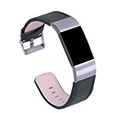 Hotodeal Genuine Leather Bands for Fitbit Charge 2, Business Fashion Watch Strap, Gray