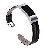 Hotodeal Genuine Leather Bands for Fitbit Charge 2, Casual Classic Watch Strap, Texture Black …