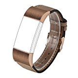 Wearlizer Lux Genuine Leather Replacement Bands For Fitbit Charge 2 Special Edition Lavender Rose Gold, Made of Soft Nubuck Brown Leather