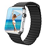 ISTYLE Apple Watch Band 42mm, Genuine Leather Loop with Magnet Lock Strap Replacement Band for iWatch Sport and Edition – 42mm Loop Leather Black