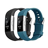 Fitbit Charge 2 Band, Hanlesi TPU Soft Silicone Adjustable Replacement Sport Strap Band for Fitbit Charge 2 Smartwatch Heart Rate Fitness Wristband (Black+Blue, 5.1Inch-6.9Inch)