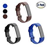 Fitbit Alta Bands, Konikit Soft Adjustable Replacement Band Accessory with Secure Watch Clasps for Fitbit Alta, Pack of 3 (Black+Blue+Dark Brown)