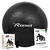 Reehut Anti-Burst Core Exercise Ball w/ Pump & Manual for Yoga, Workout, Fitness (Black, 45cm)
