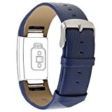 Henoda Genuine Leather Bands for Fitbit Charge 2, Charge 2 Strap Style (Blue, Fit wrist size 6″ – 8.5″)