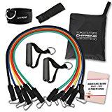 ChiTronic [Quality Upgraded] Premium Resistance Bands Workout Fitness Exercise Set Kit with 5 Heavy Duty Bands, Ankle Strap, Door Anchor, 2x Handles, Carrying Bag, Free Training Guide