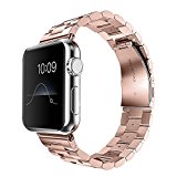 ISTYLE Stainless Steel Strap Wrist Band Polishing Metal Replacement iWatch Strap with Double Button Folding Clasp for Apple Smart Watch All Models – 38mm Steel Rose Gold